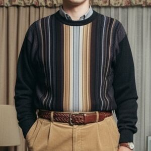 Sergio Louis Italy XL 90s Old Money Eclectic Grandpa Preppy 3D Knit Sweater